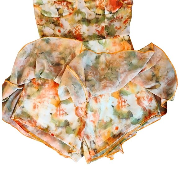 Womens Babydoll Romper Size S Fairy Cottagecore Floral Sweetheart Neck Ruffle - Picture 6 of 8